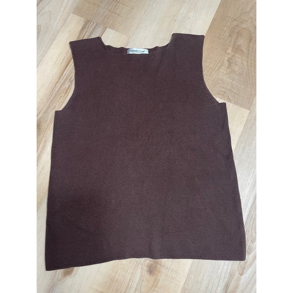 Coldwater Creek Brown Silk Cotton Knit Shell Sleeveless Sweater Top Large - Picture 4 of 8